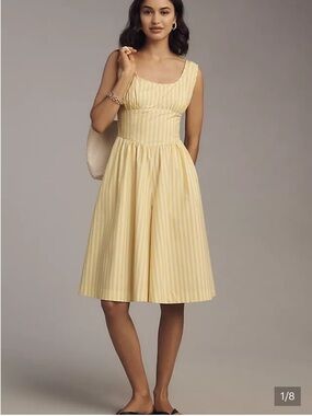 Maeve by Anthropologie Yellow Striped Sleeveless A-Line Romper